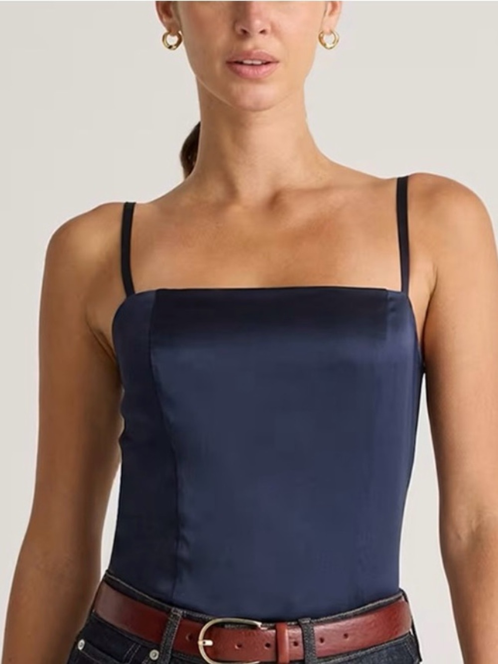 QUINCE 100% Washable Silk Square Neck Smocked Back Adjustable Straps Tank